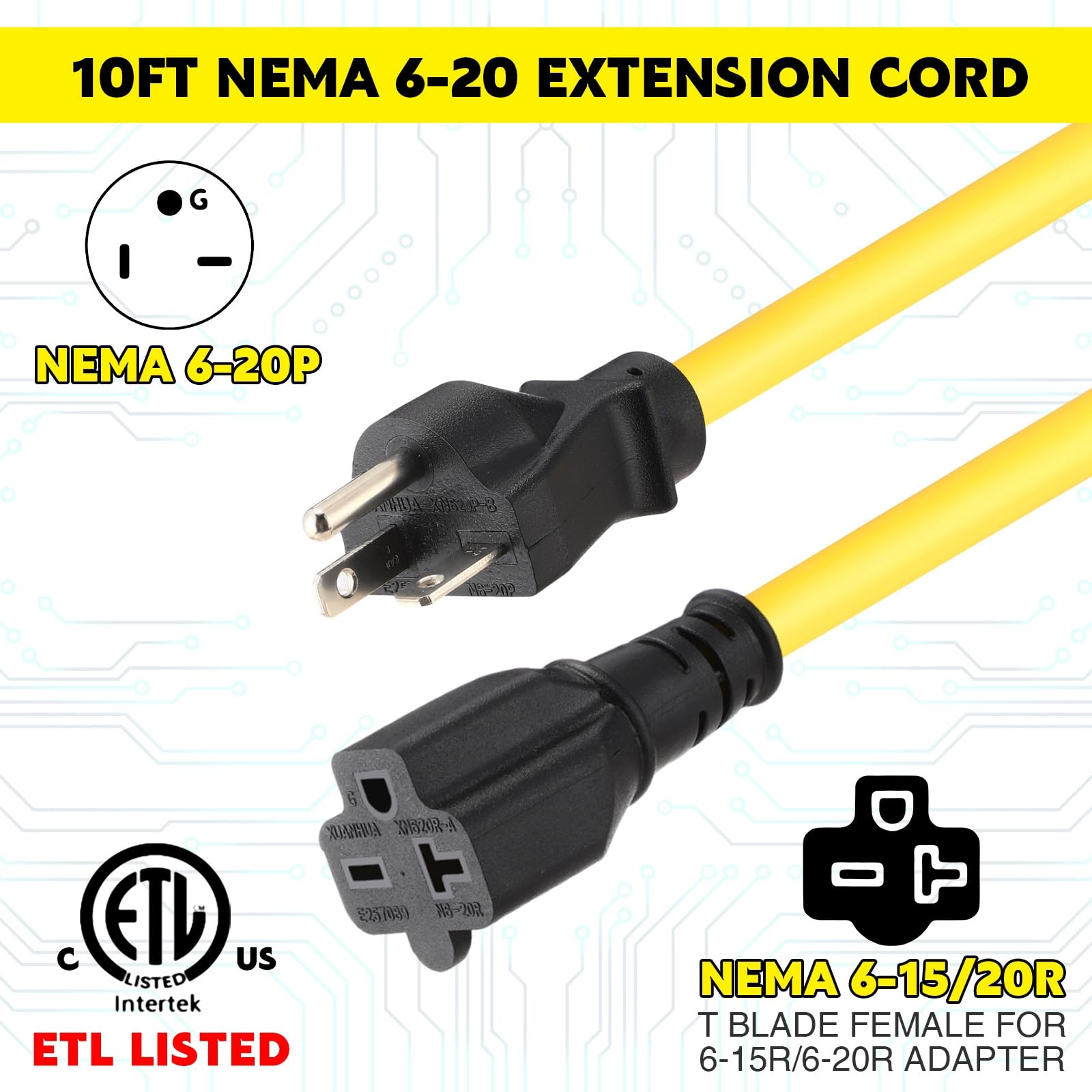 Amazon.co.jp: Saysurey 10フィート Nema 6-20 延長コード Nema 6-20p